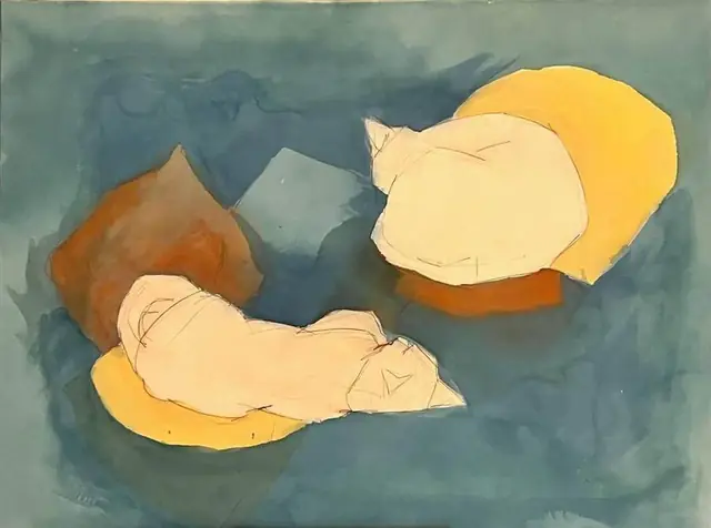 Two cats asleep on cushions