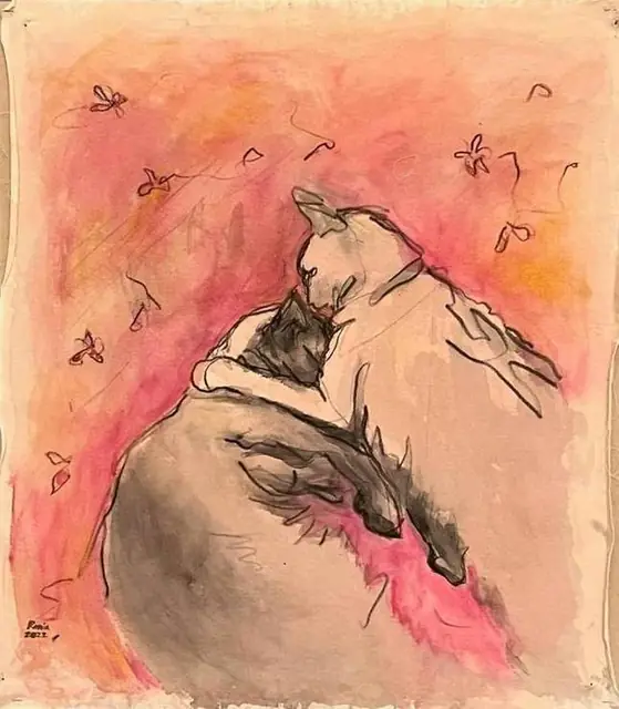 Two cats embracing