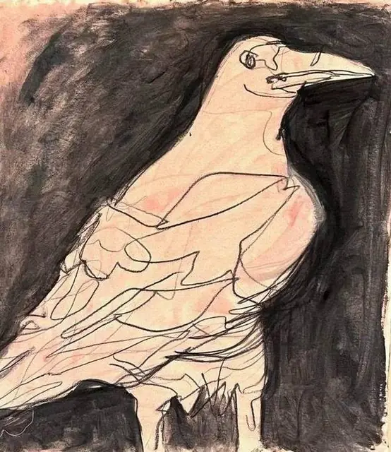 A pale crow on black