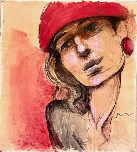A woman in a red hat