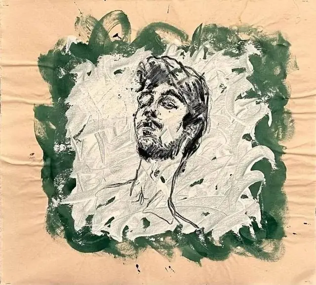 A face on green and white