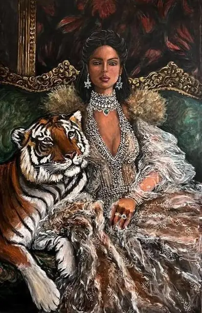A woman in jewels with a tiger