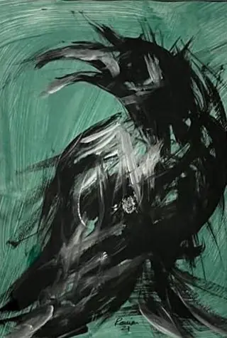 Black brushwork on green, framed