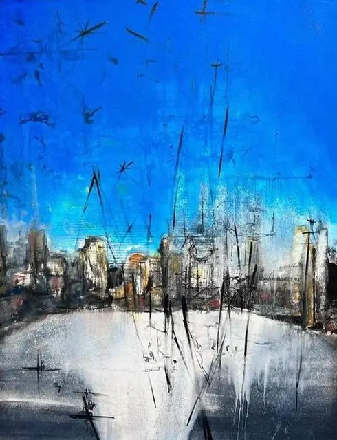 A city under a deep blue sky