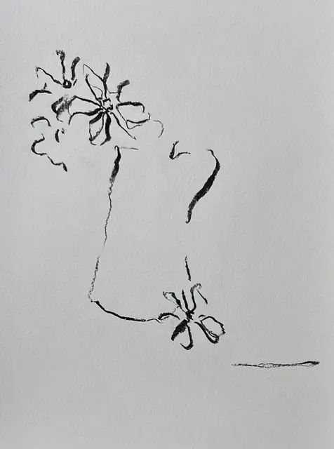 Flowers and a vase in a few charcoal lines