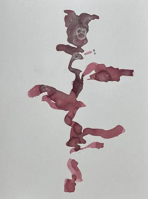 A rose in pools of rose-wine ink