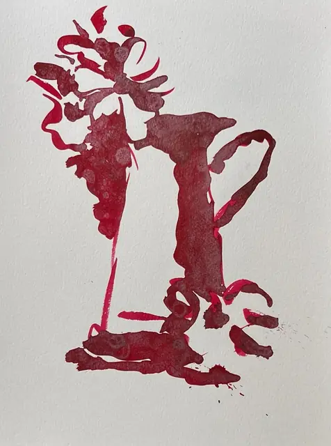Flowers beside a jug, in red ink