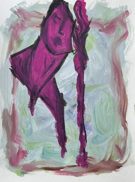Two magenta forms over pale washes of blue and green