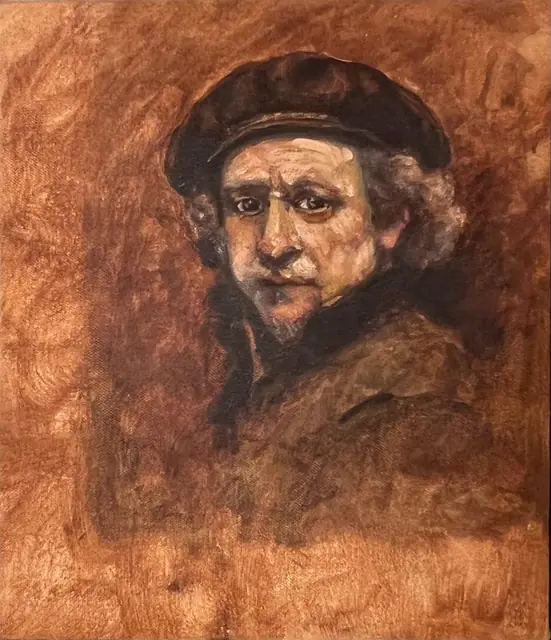 A study after Rembrandt’s self-portrait, in umber