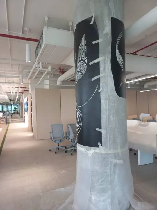 The stencil in place before painting