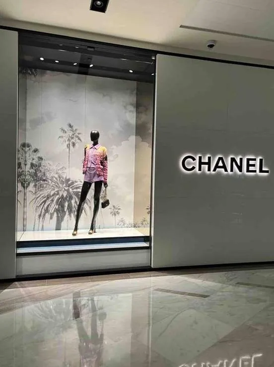 Palm trees and clouds behind the display
